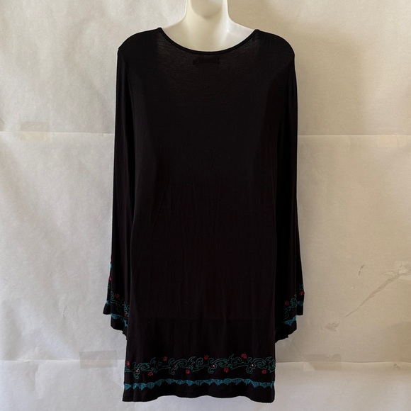 Caite Embroidered Tunic Mini Dress Size XL Black Bohemian Western Flare Sleeve - Picture 10 of 16